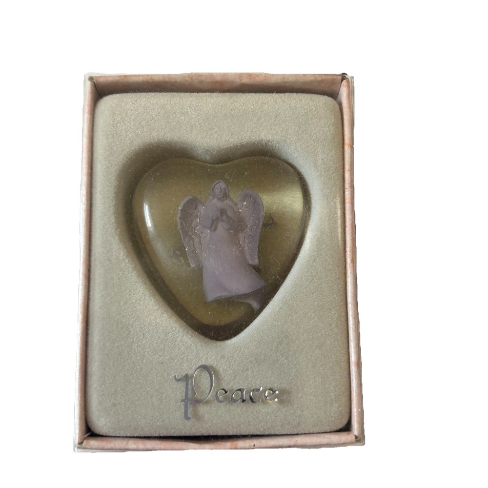 Vintage‎ Russ Berrie Peace Angel Heart Clear Resin Pocket Stone Charm Gift